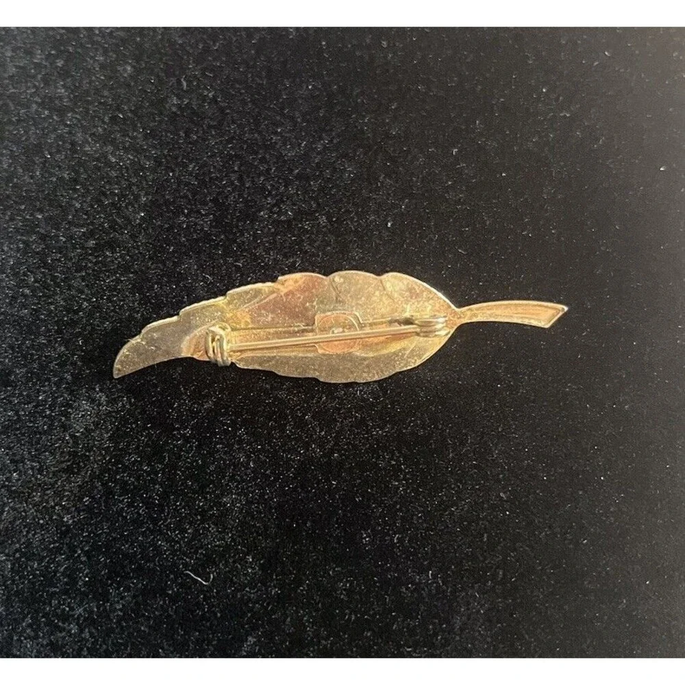 Vintage Gilded Leaf Brooch Pin Gold Tone Faux Pearl 2.25